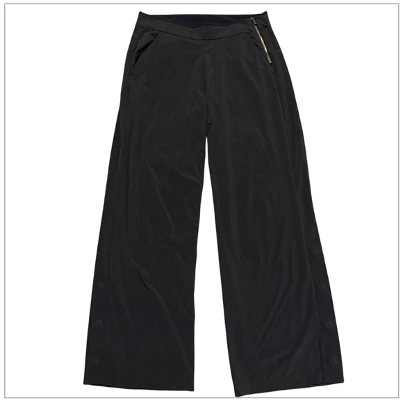 Athleta Pants - Athleta Gramercy Track Wide Leg Pants Black Size 4 Side Zip Snap Hem Trouser